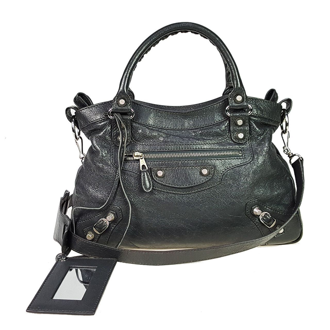 [9.5新] 巴黎世家balenciaga女士深灰牛皮单肩手提包 hs321