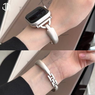 JUNMI适用于苹果手表表带apple watch987654321se代iwatch手镯式金属表带41/45mm小众设计夏季女款气质百搭