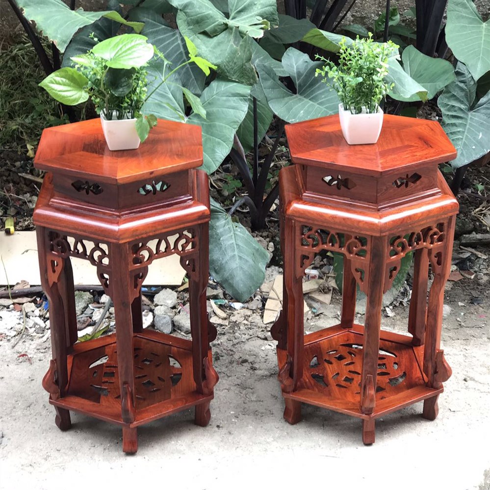 一折住宅家具花架_缅甸花梨木六角花架落地式红木花几现代中式住宅