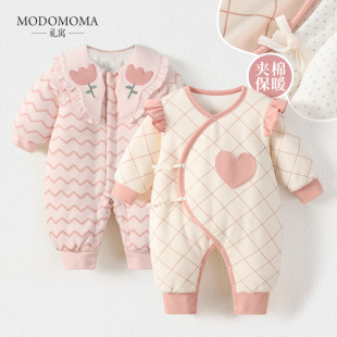 modomoma新生婴儿衣服秋冬装初生女宝保暖夹棉加厚连体衣洋气爬服