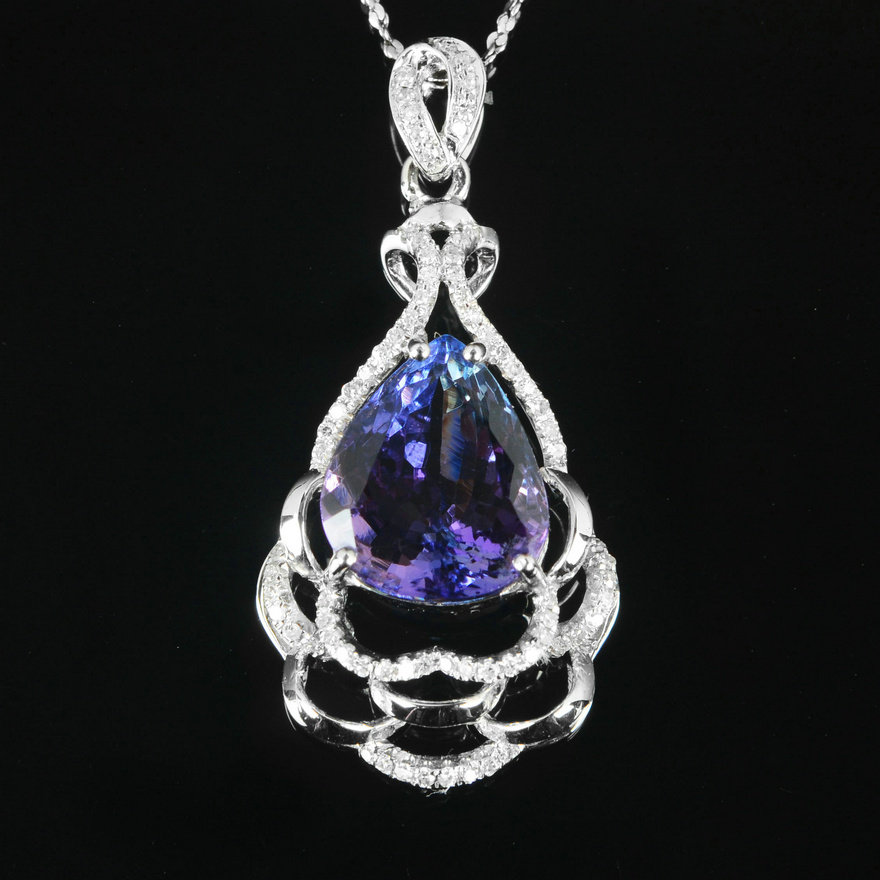 7.30ct 18k金 天然坦桑石吊坠 简约时尚美 1454