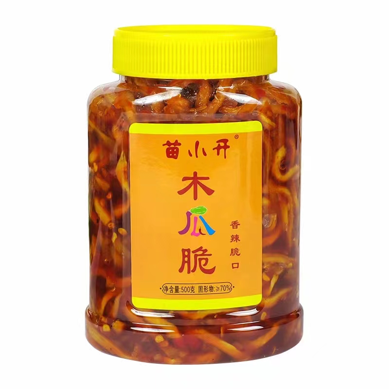 广西特产苗小开木瓜丝酱菜蒜米五彩椒下饭菜500g罐装木瓜脆