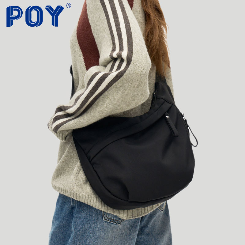 POY®新品 斜挎包女2024新款大学生布包包单肩大容量背包通勤挎包