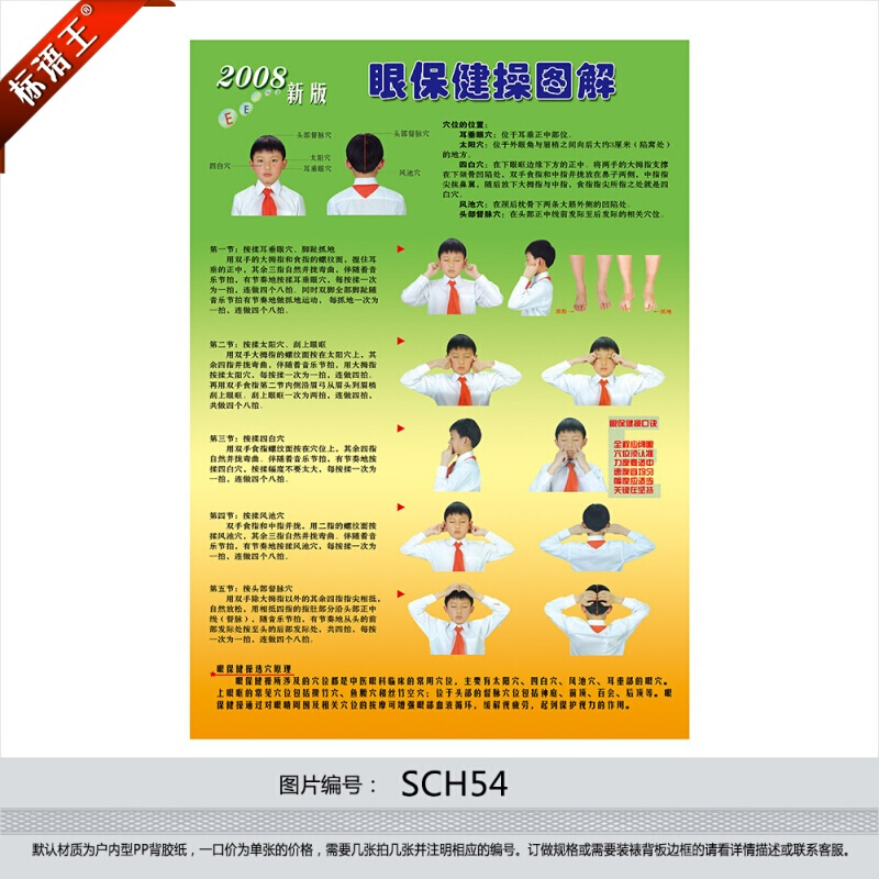 眼保健操挂图爱眼口诀2008新版眼保健操图解保护视力标贴SCH54