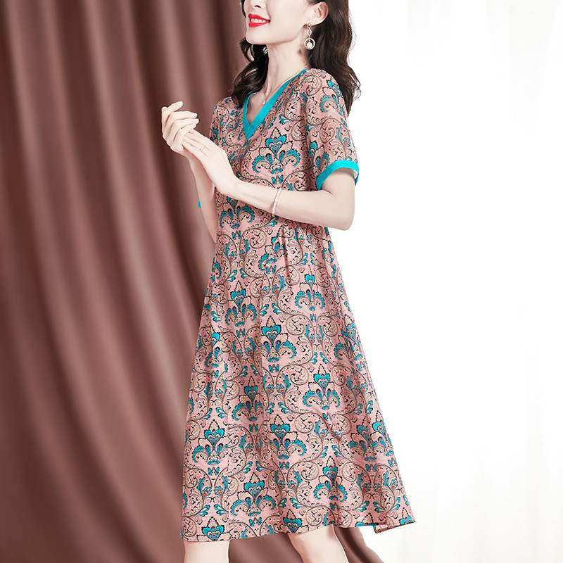 妈妈真丝连衣裙2021素木女装旗舰店年新款夏装中老年宽松遮肚裙子