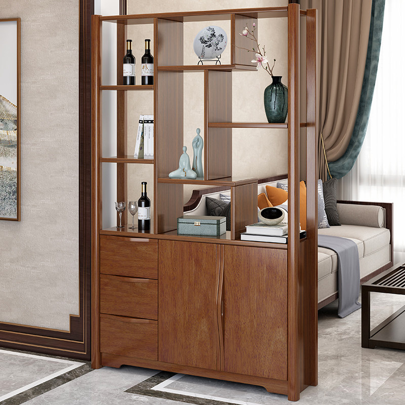 新中式实木玄关柜鞋柜一体客厅酒柜置物架门厅隔断柜多功能储物柜