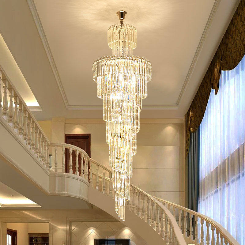 欧式楼中楼客厅水晶大吊灯复式楼大厅中空三层楼梯旋转别墅吊灯