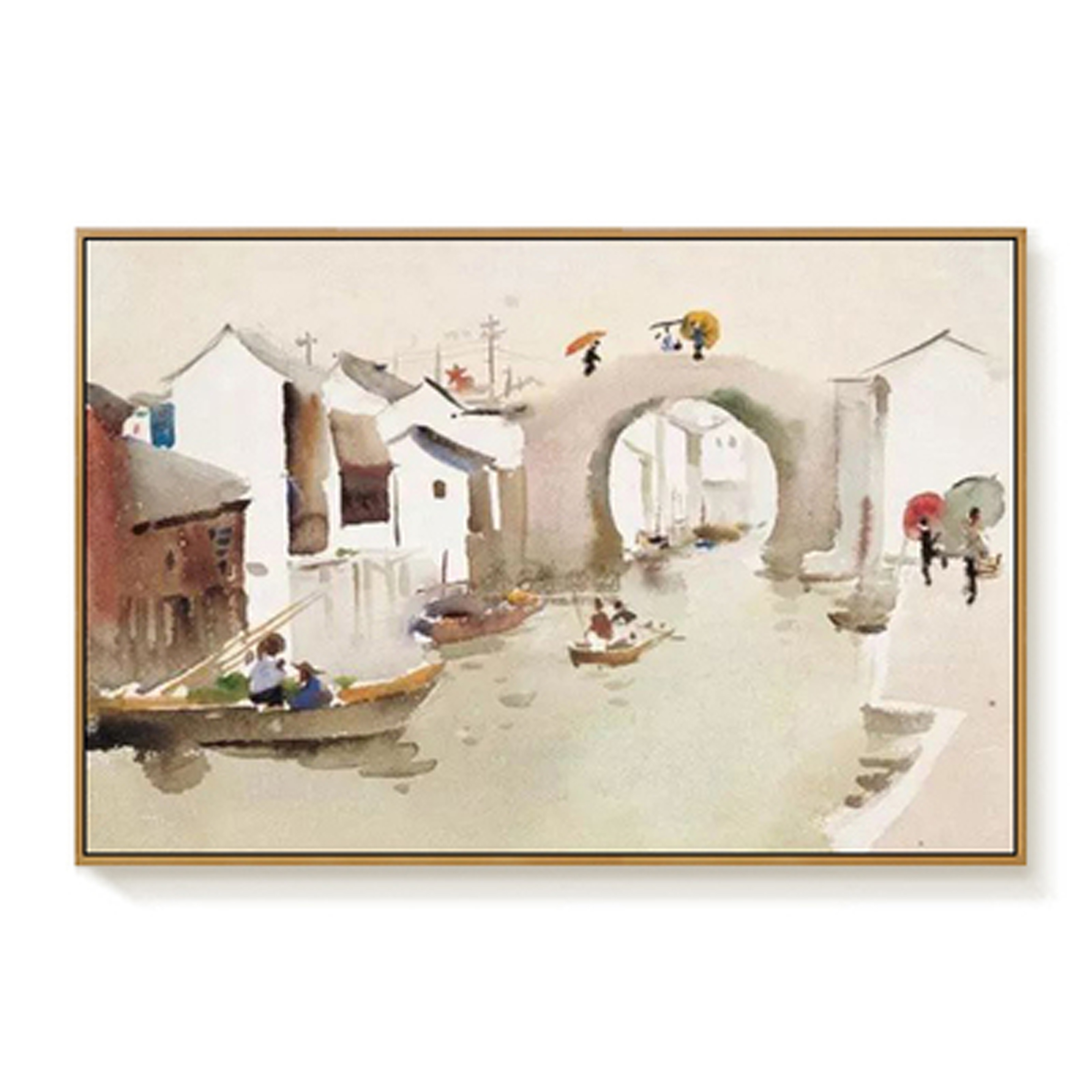 减压diy数字油画新中式水墨小桥流水复古挂画客厅中国风自己画