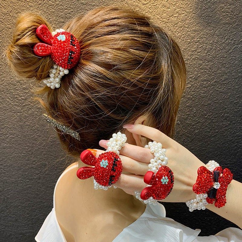 新年红色发绳可爱卡通本命年发圈转运扎头头饰女简约丸子头绳皮套