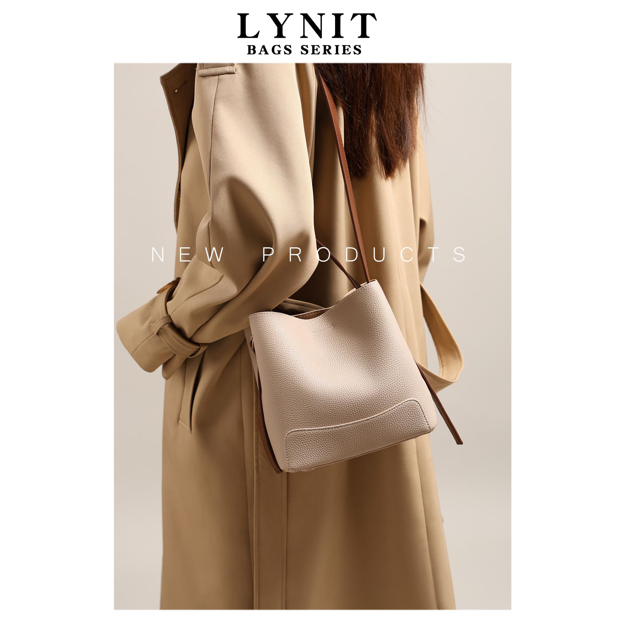 LYNIT 包包女2024新款高级感时尚水桶包复古撞色女士单肩包斜挎包