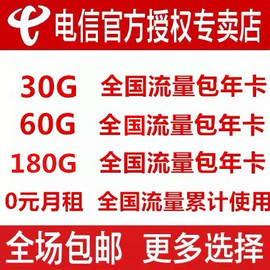 上海电信4G/3G流量上网卡60G/30G180G包年40G大流量日租手机号码