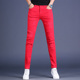 男士牛仔裤夏季新款红色小脚弹力破洞时尚拼接休闲高端个性长裤潮