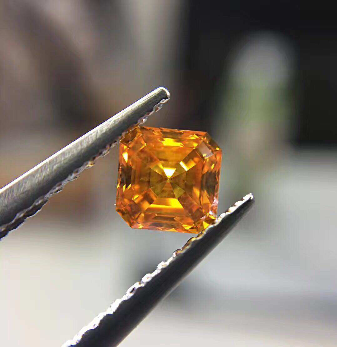 52分天然深彩橘黄色阿斯切方祖母绿形gia彩钻裸石 精品 定制钻戒