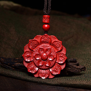 原矿帝王砂彼岸花吊坠观音六字真言红朱砂莲花吊牌挂饰本命年项坠