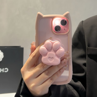 ins趣味立体猫耳朵猫爪支架适用iPhone14Promax手机壳苹果15少女心13粉可爱15pro硅胶12个性11防摔软壳14plus