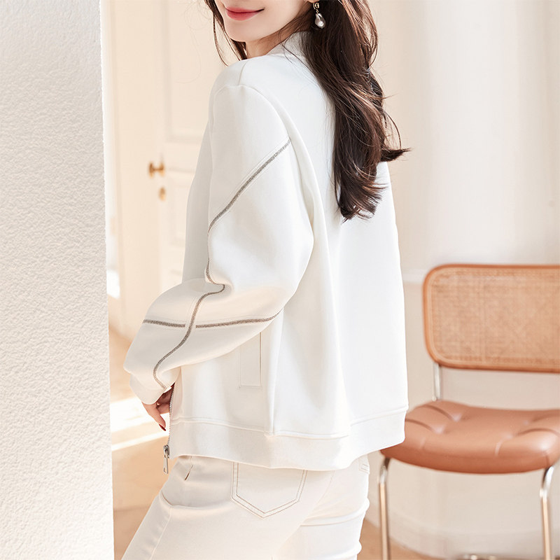 德玛纳白色棒球领夹克外套女2022年新款设计感小众休闲短款上衣