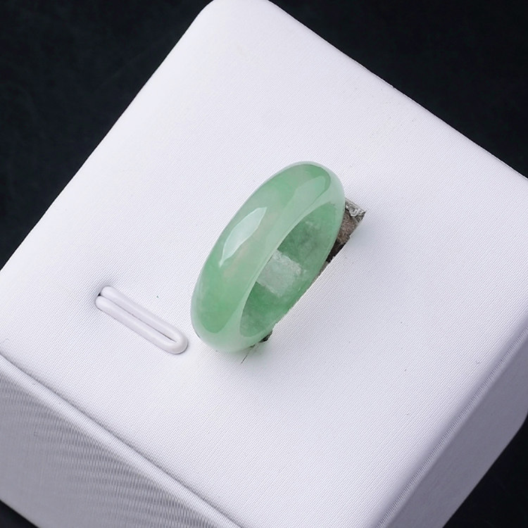 3缅甸保真a货冰糯种阳绿翡翠指环老坑玉指环送证书—戒指/指环