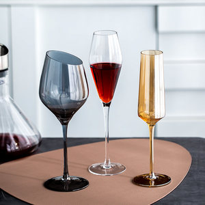 奥秘 水晶斜口红酒杯五彩西餐玻璃葡萄酒杯香槟杯洋酒高脚杯