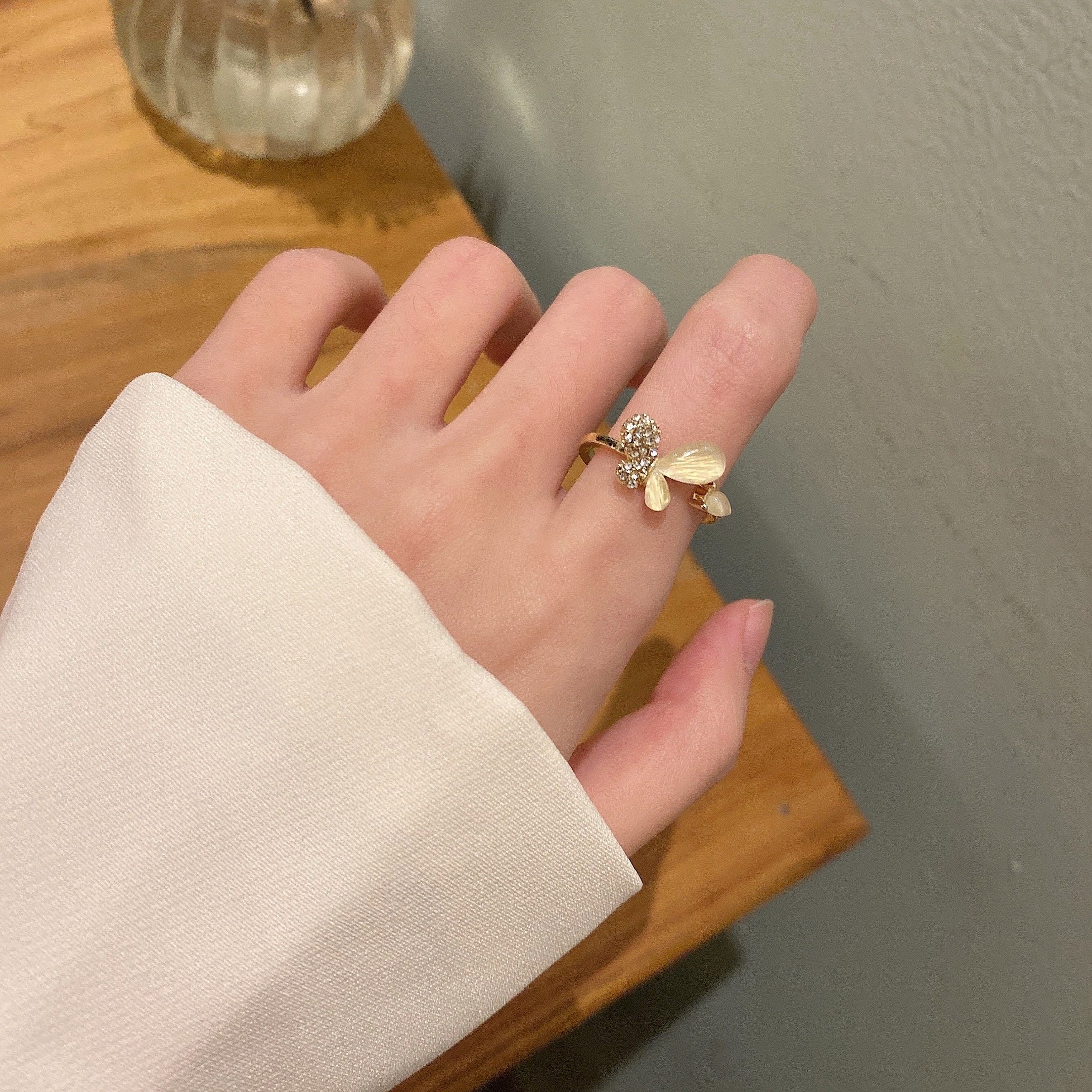 蝴蝶开口戒指女韩国气质时尚ins潮小众设计食指戒指环简约冷淡风