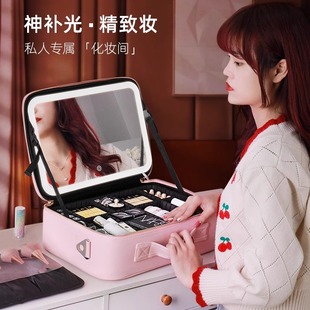 日本化妆箱带镜子化妆包女2024新款高端便携式大容量化妆刷收纳包