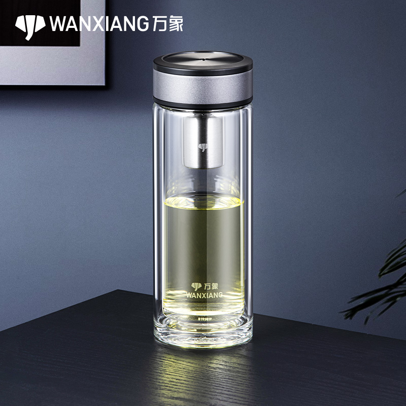 万象新品V198L双层玻璃茶杯泡茶过滤带盖大容量玻璃杯高档透明