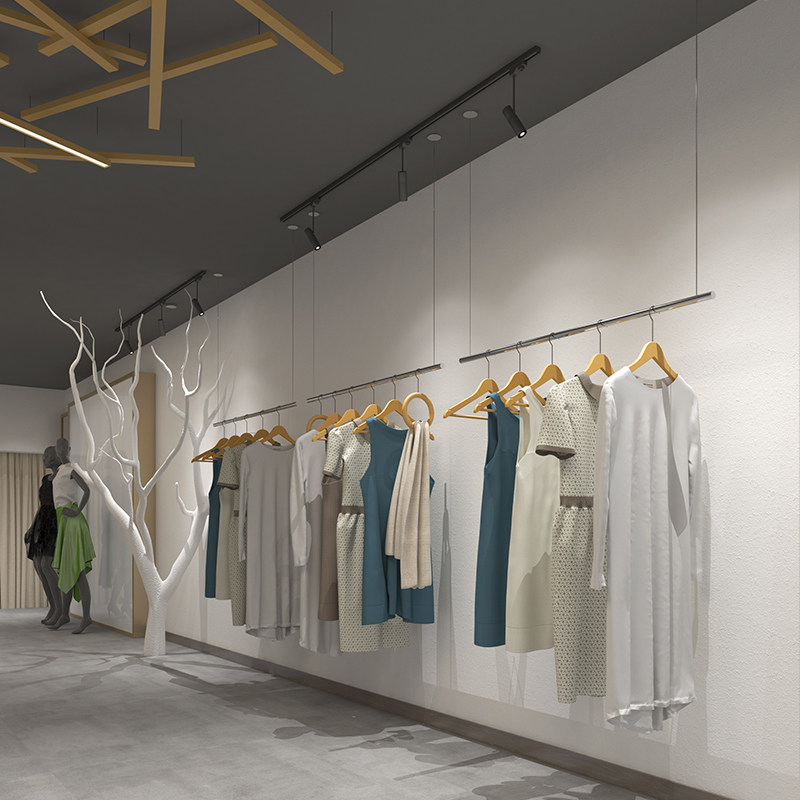网红款服装店展示架不锈钢拉丝银吊挂悬挂衣服架钢丝吊架吊杆创意