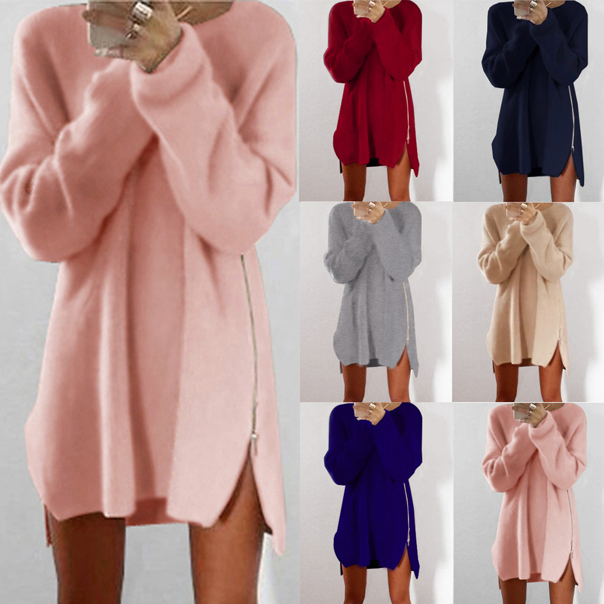 Women's casual loose zippered sweater dress女拉链毛衣连衣裙在类目 女装/女士精品, 大码女装中 - 来自Buy2taobao.com提供专业的淘宝代购服务