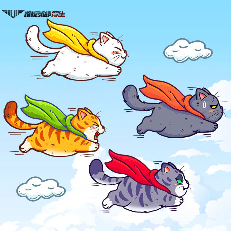 浮生小飞猫可爱车贴卡通猫创意个性搞笑车身遮挡划痕汽车装饰贴纸