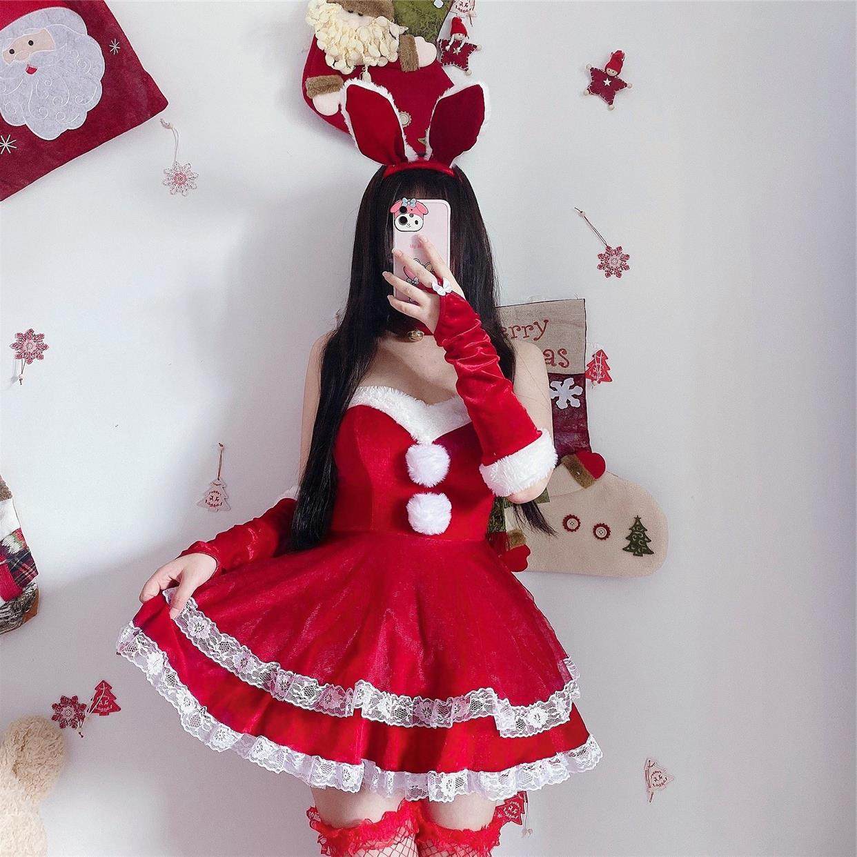 新款圣诞节服装女成人可爱性感红色金丝绒万圣舞台演出圣诞装优惠券