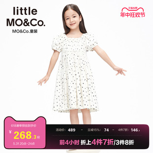 little moco童装夏装小女孩女童纯棉泡泡袖短袖连衣裙儿童裙子