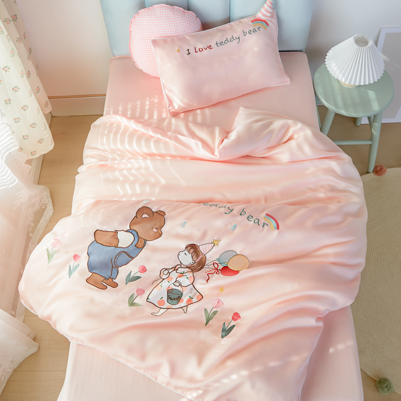 宝宝60支天丝三件套夏冰丝婴儿床上用品套件儿童床单被套单件女童