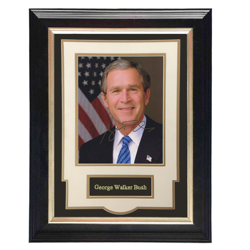 收藏小布布什sa证书亲笔签名照片裱框美国总统文化
