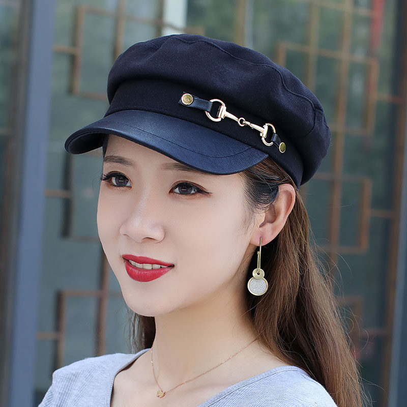 帽子女韩版时尚海军帽休闲平顶帽英伦复古学生帽优雅气质贝雷帽潮