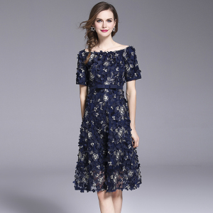 One shoulder handmade three-dimensional floral skirt dinner heavy industry embroidery celebrity temperament dress