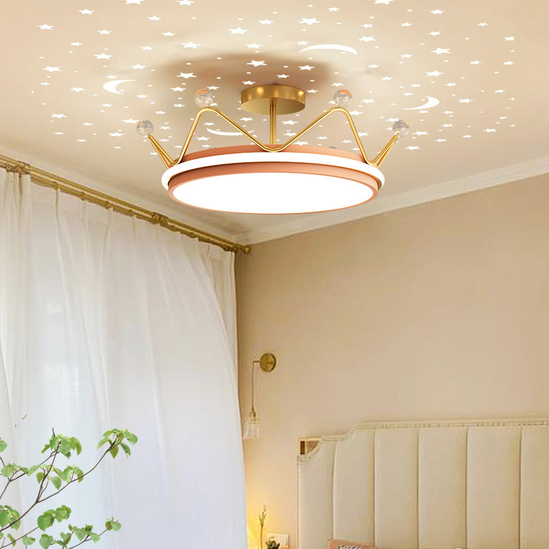 儿童房灯女孩公主吊灯卧室灯吸顶灯皇冠灯网红轻奢次卧房间灯投影