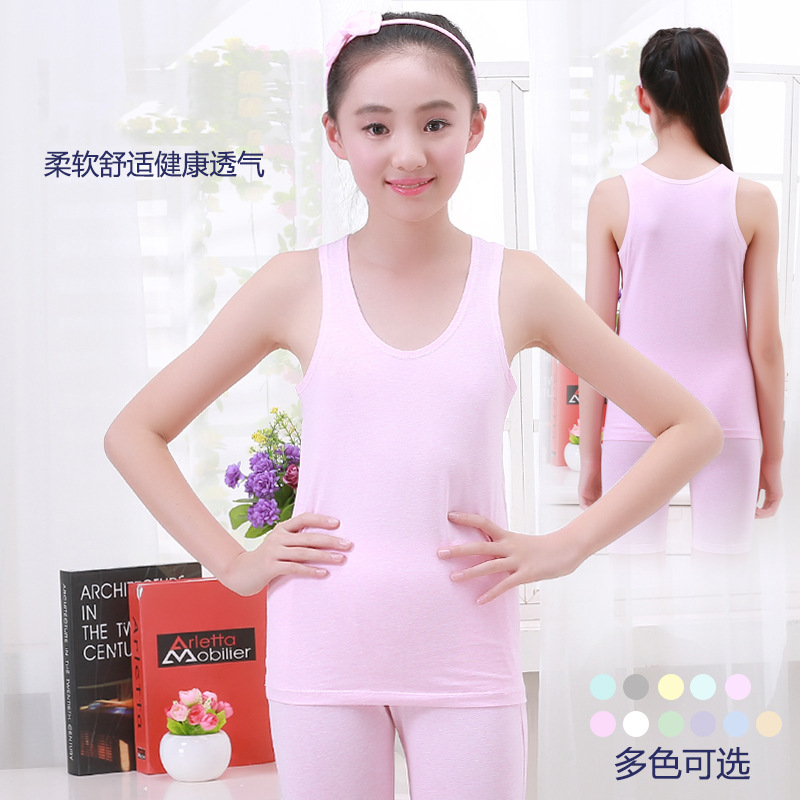 2017森之鼓新款女童背心 中大童无袖运动棉质舒适百搭小背心