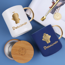 Jueshe Mug creative couple a Doraemon water cup ceramic cup with lid spoon gift female coffee cup