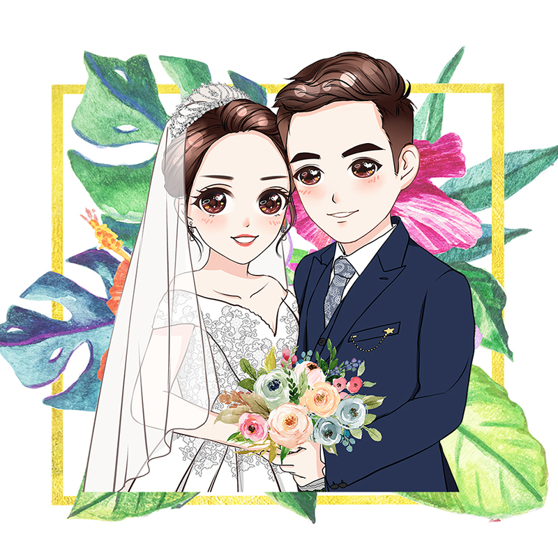 q版头像婚礼请柬画像漫画卡通手绘婚纱照情侣头像照片