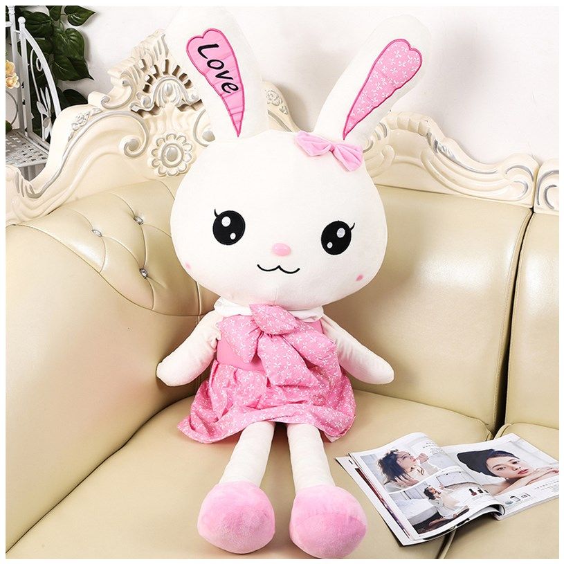 热销小白兔公仔 超大号_长耳朵小兔子毛绒玩具公主兔粉色超大号布娃娃