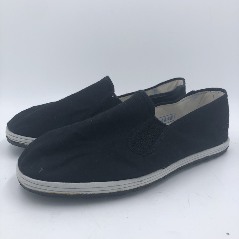 3515男黑色低腰松紧口耐磨橡胶千层布底纯棉舒适老北京一脚蹬布鞋