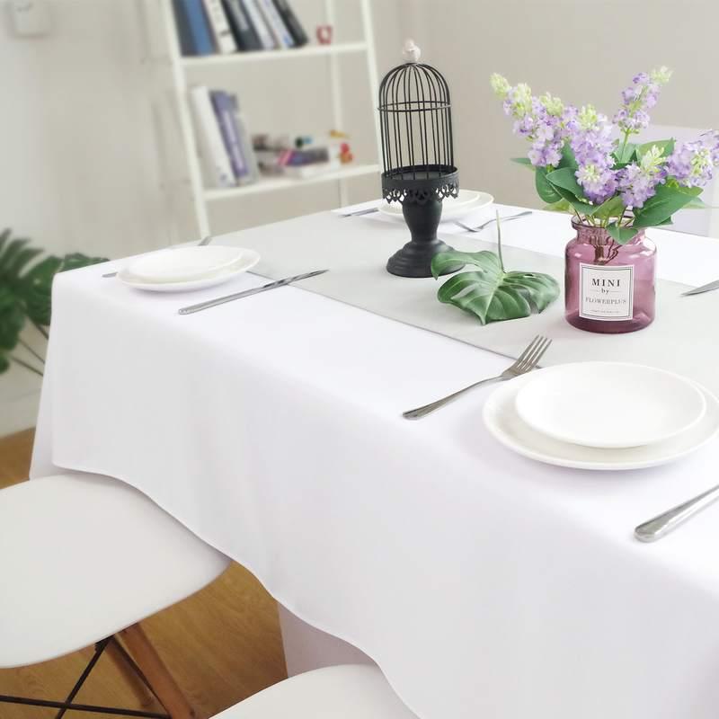 新款白色桌布布艺会议室长桌加厚纯色酒店餐厅圆桌台布茶几长方形