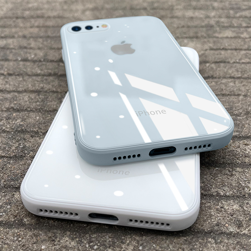 适用苹果8plus手机壳新款iphone7直边玻璃7plus液态硅胶全包防摔套i8