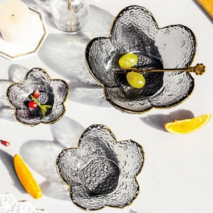 日式金边透明玻璃碗创意花瓣燕窝冰淇淋碗家用水果沙拉碗蘸料碟子