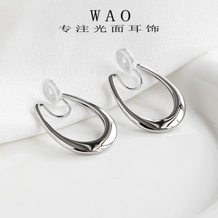 WAO小众光面金属大圈圈款张耳饰无洞蚊香盘耳夹简约素圈气质耳环