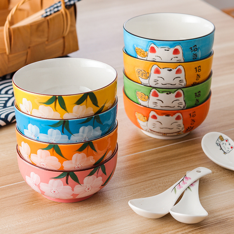 【韩式饭碗】创意手绘釉下彩 餐厅商用碗 日用百货地摊家居陶瓷碗