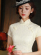 米白色旗袍2023年新款夏季改良复古中国风日常显瘦少女短款连衣裙