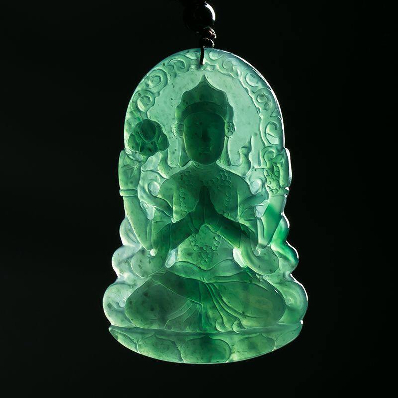 天然翡翠a货水润特色双彩蓝水度母吊坠 19.70g
