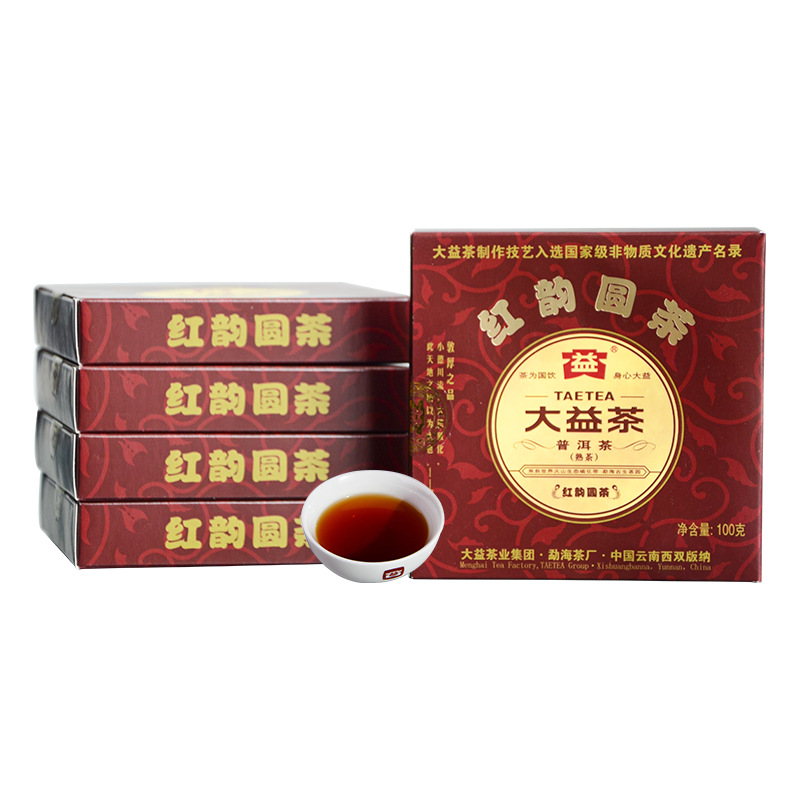 大益普洱茶熟茶2009年红韵圆茶普