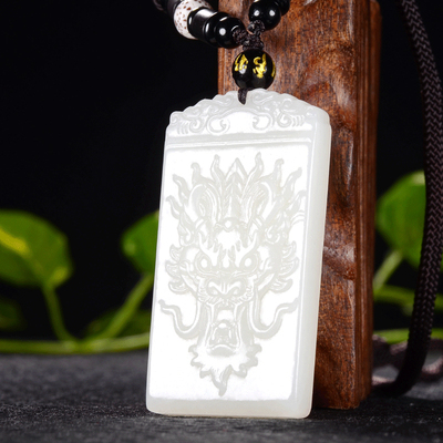 和田玉龙牌玉吊坠女款生肖龙玉坠羊脂白玉玉牌玉佩玉器玉石颈饰