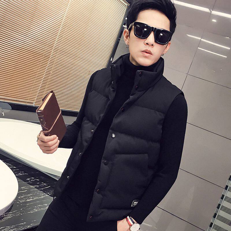 秋鼕季新款潮男棉服背心男士修身百搭青年學生無袖棉衣馬甲男外套